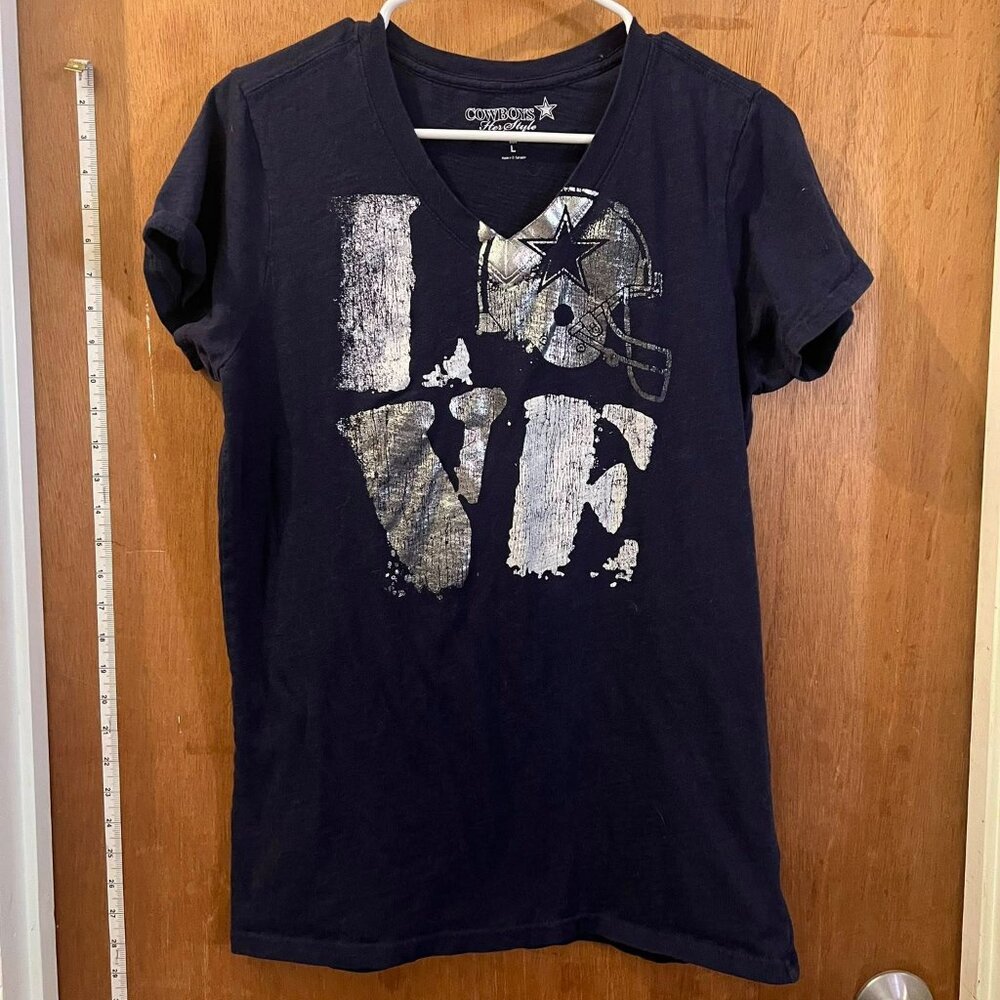 Size L - Cowboys: Her Style -Navy and Silver Short Sleeve T-Shirt